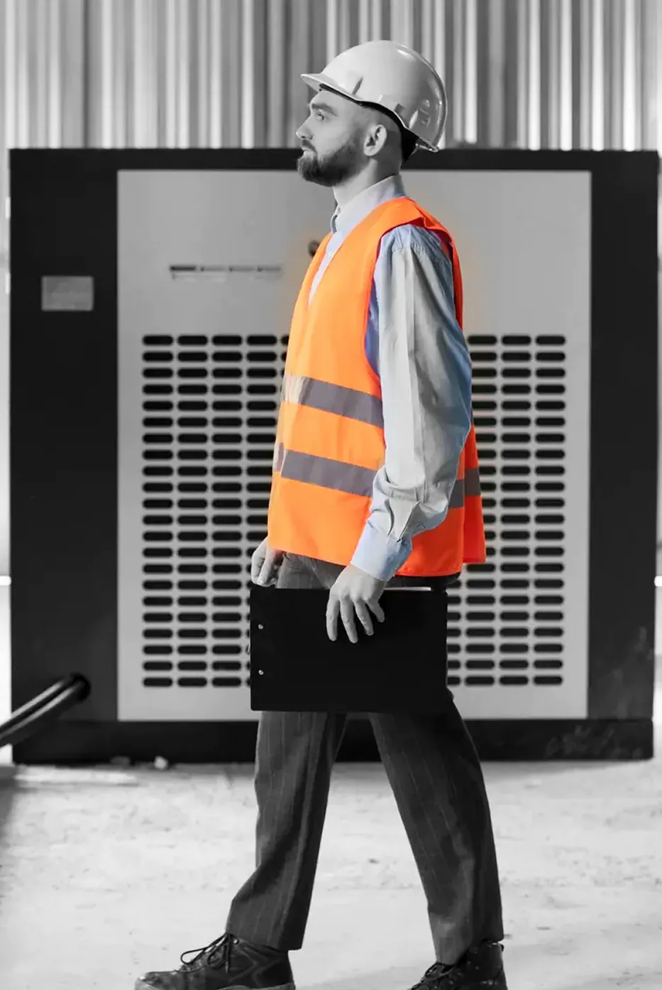 QR label on a maintained asset in Unibuild, scanned to open the service record
