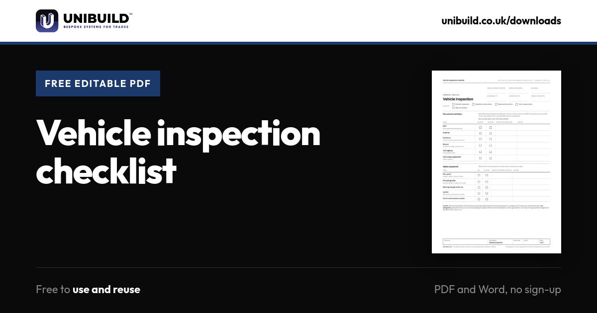 Vehicle Inspection Checklist and Form (Free) | Unibuild